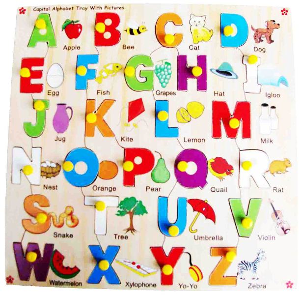Wooden Capital Alphabet Picture Tray with Knobs